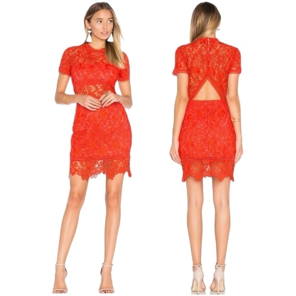 LOVERS + FRIENDS | REVOLVE Mon Amour Mini Dress | Red Lace  Cocktail Wedding | S - Picture 1 of 11
